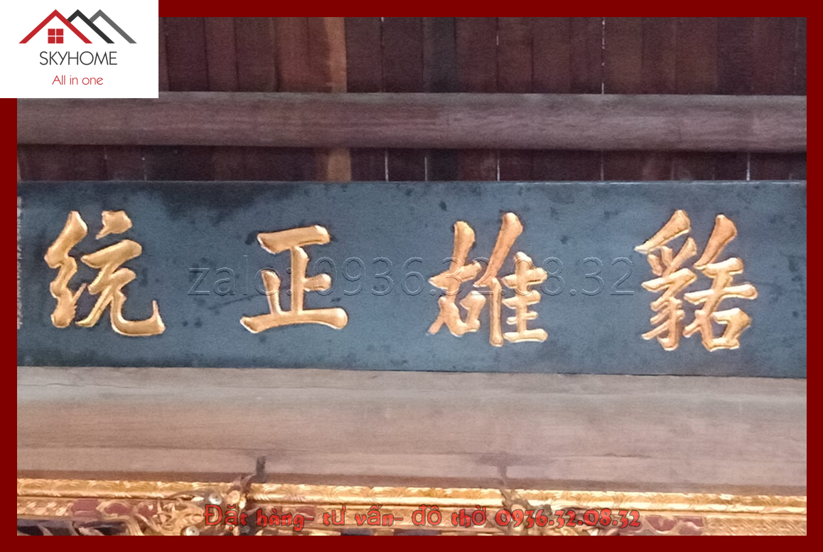 Hoành phi gỗ phòng thờ chữ Lạc Hùng Chính Thống